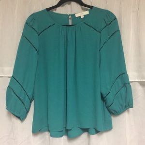 Small Teal LOFT Blouse with cutout detail